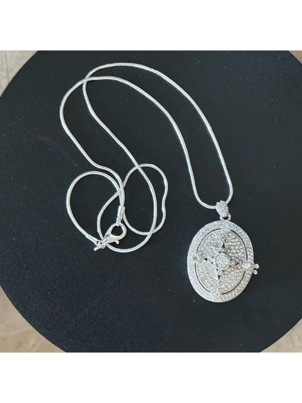 Elegant Silver & Crystal Locket Pendant Necklace - Picture 2 of 4